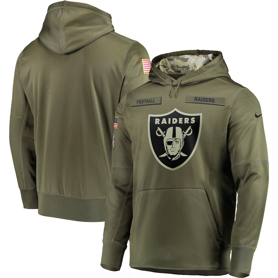 Men Oakland Raiders Nike Olive Salute To Service KO Performance Hoodie Green->oakland raiders->NFL Jersey